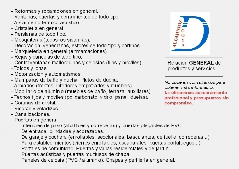 PRODUCTOS Y SERVICIOS (GENERAL) - ALUMINIOS GOYA DORADO